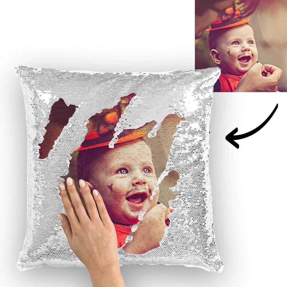 Custom Baby Photo Magic Sequins Pillow Multicolor Shiny Mermaid Pillow 15.75inch*15.75inch - MadeMineAU