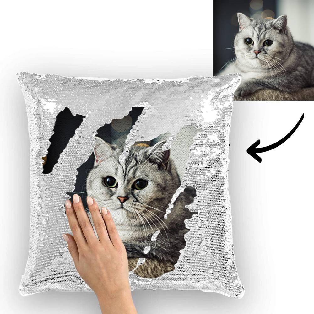 Custom Cute Dog Photo Magic Sequins Pillow Multicolor Shiny 15.75inch*15.75inch - MadeMineAU