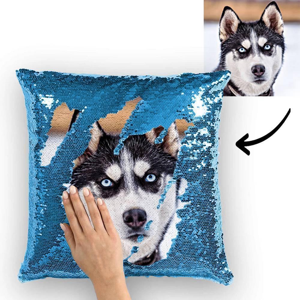 Custom Cute Dog Photo Magic Sequins Pillow Multicolor Shiny 15.75inch*15.75inch - MadeMineAU