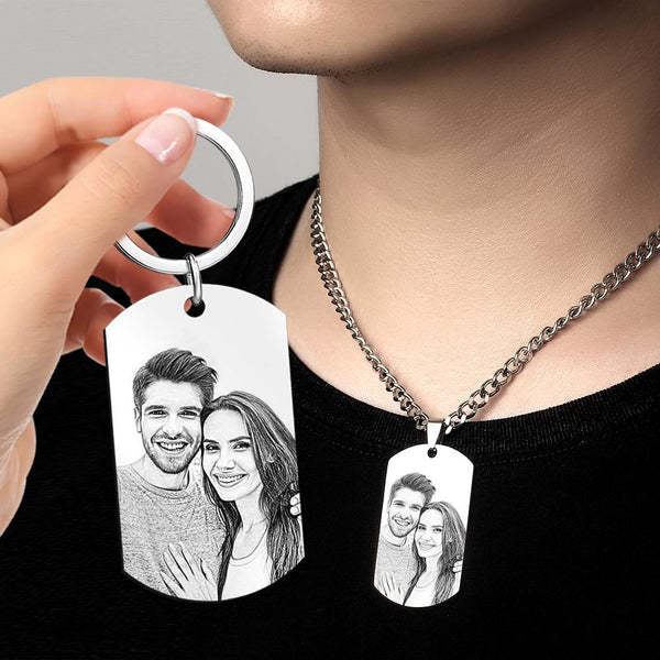 Custom Photo Tag Necklace Keychain Set Gifts for Him - MadeMineAU