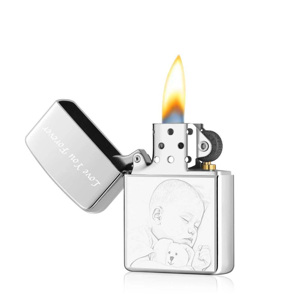 Photo Engraved Lighter Lovely Babies - Silver (No Kerosene Included) - MadeMineAU