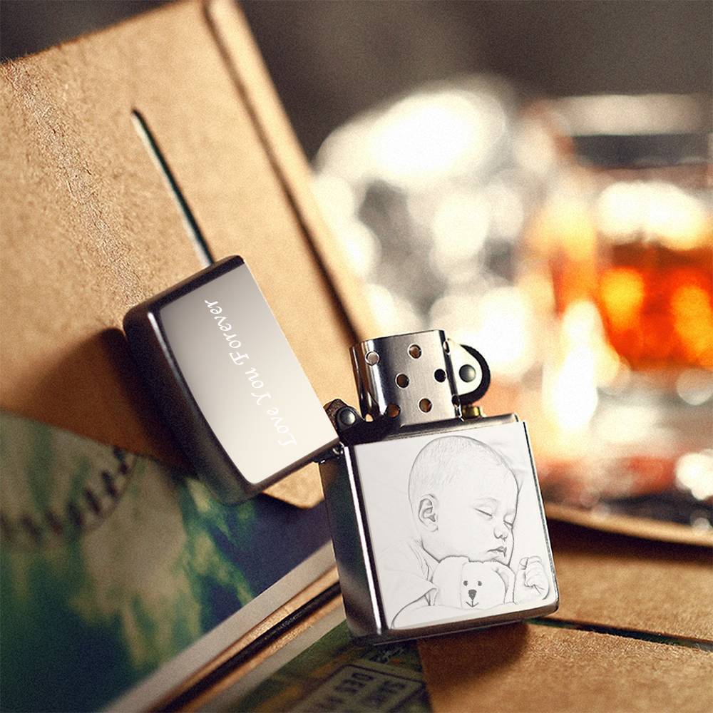 Photo Engraved Lighter Lovely Babies - Silver (No Kerosene Included) - MadeMineAU