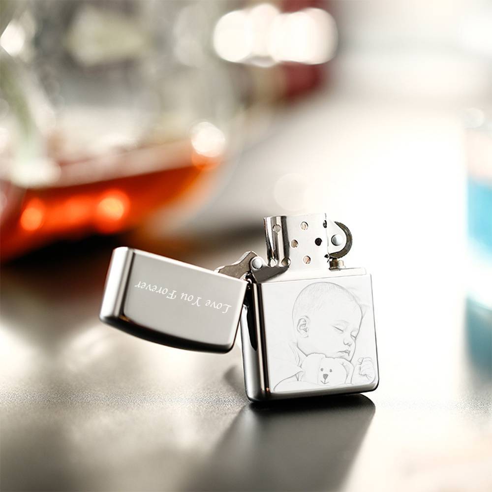 Photo Engraved Lighter Lovely Babies - Silver (No Kerosene Included) - MadeMineAU