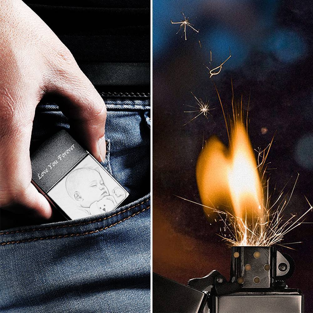 Photo Engraved Lighter Lovely Babies - Silver (No Kerosene Included) - MadeMineAU