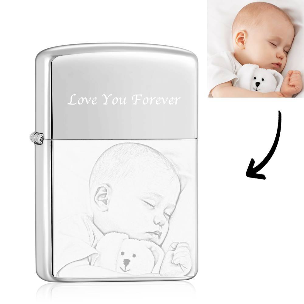 Photo Engraved Lighter Lovely Babies - Silver (No Kerosene Included) - MadeMineAU