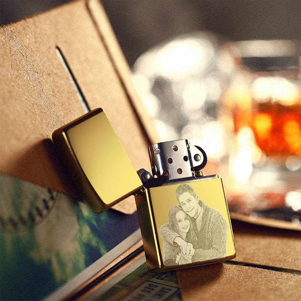 Photo Engraved Lighter Sweet Couple's Gift - Golden (No Kerosene Included) - MadeMineAU
