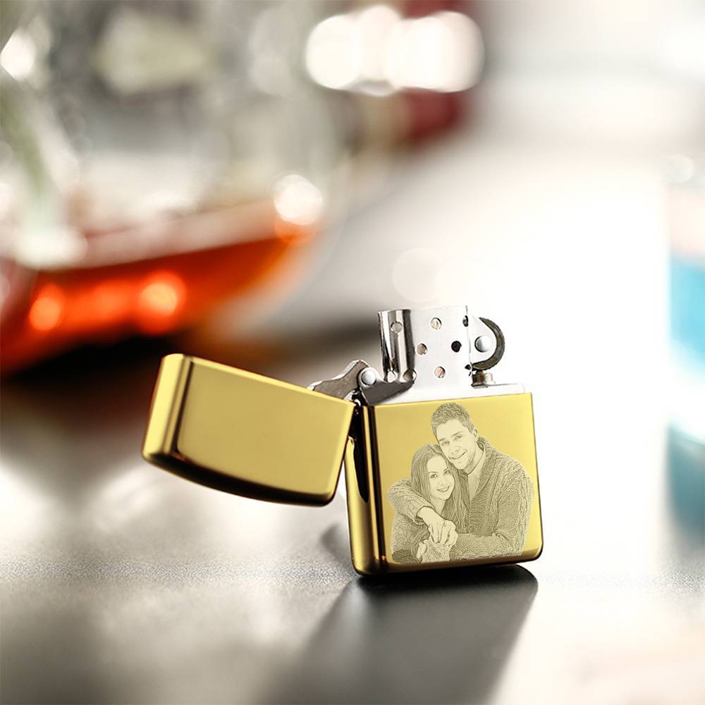 Photo Engraved Lighter Sweet Couple's Gift - Golden (No Kerosene Included) - MadeMineAU