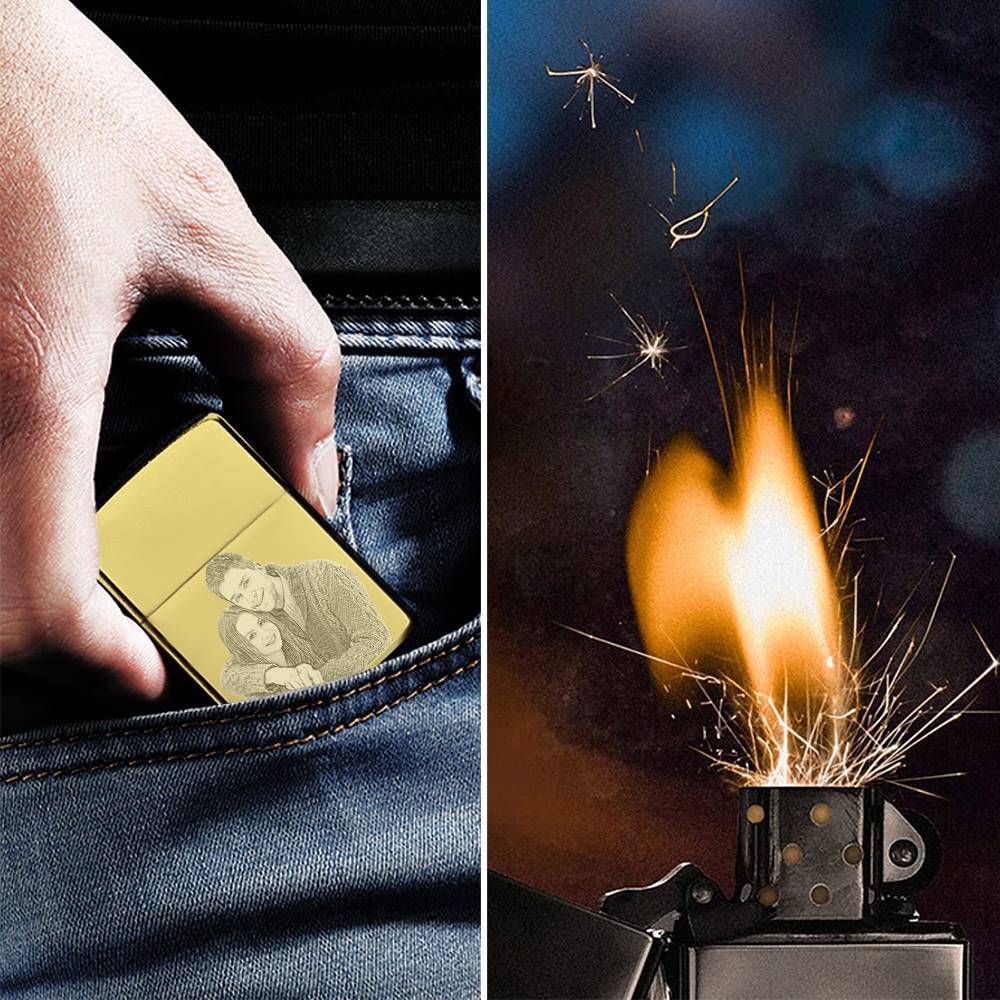 Photo Engraved Lighter Sweet Couple's Gift - Golden (No Kerosene Included) - MadeMineAU