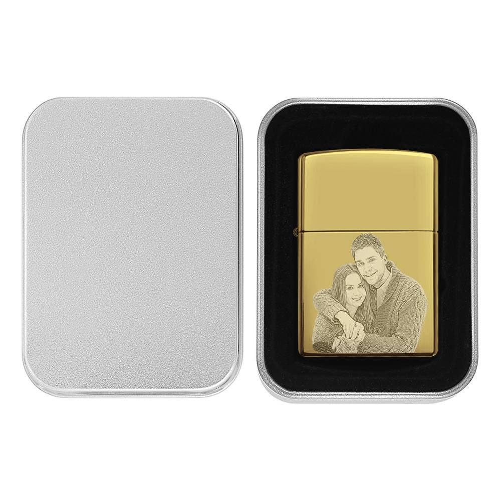 Photo Engraved Lighter Sweet Couple's Gift - Golden (No Kerosene Included) - MadeMineAU