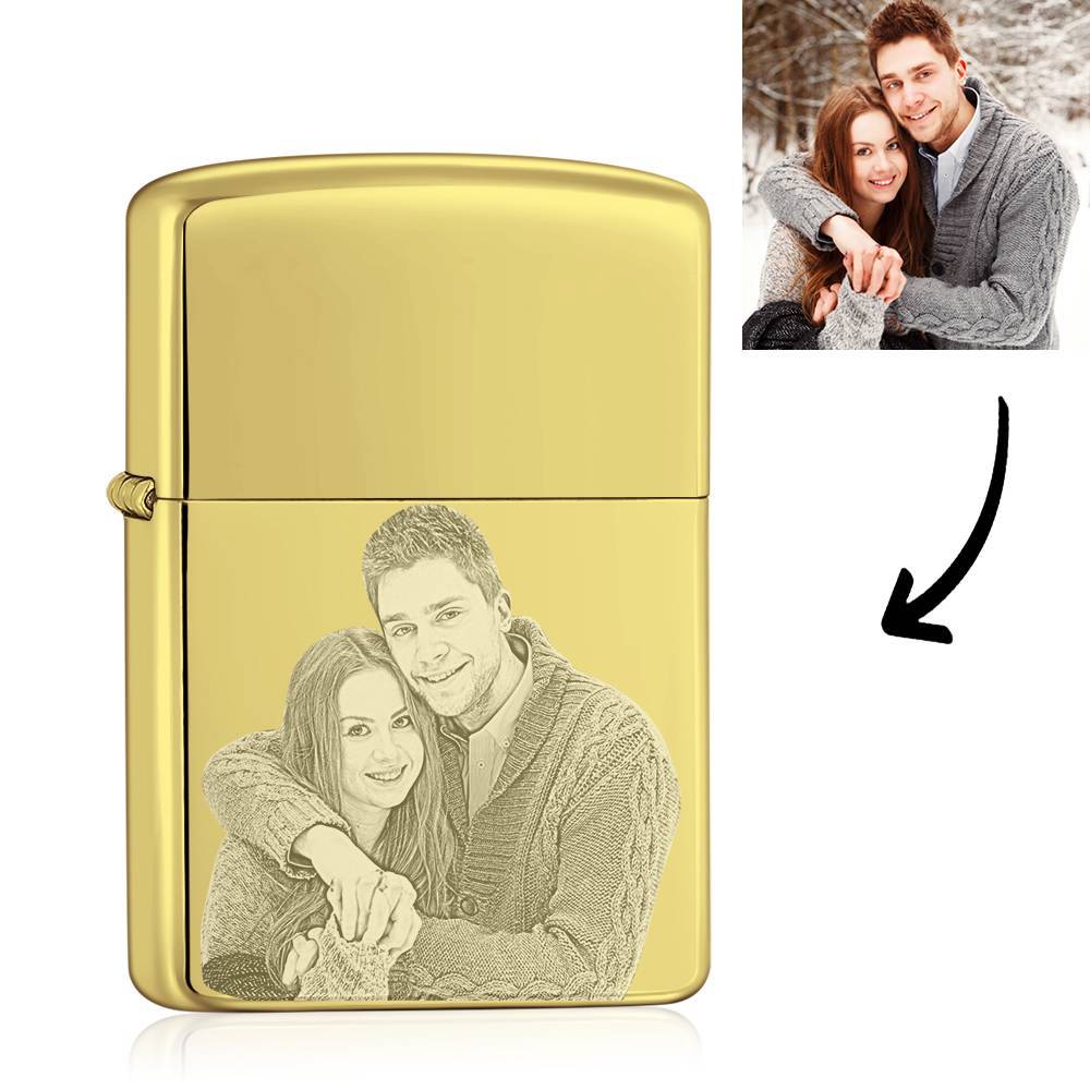 Photo Engraved Lighter Sweet Couple's Gift - Golden (No Kerosene Included) - MadeMineAU