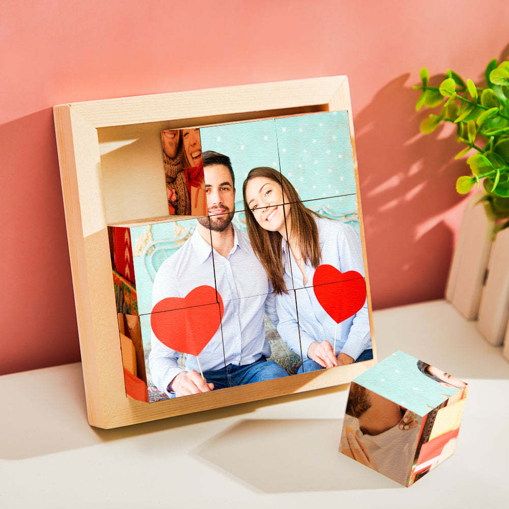 Custom Photo Cube Puzzle Wooden Block With Frame Family Gifts - MadeMineAU
