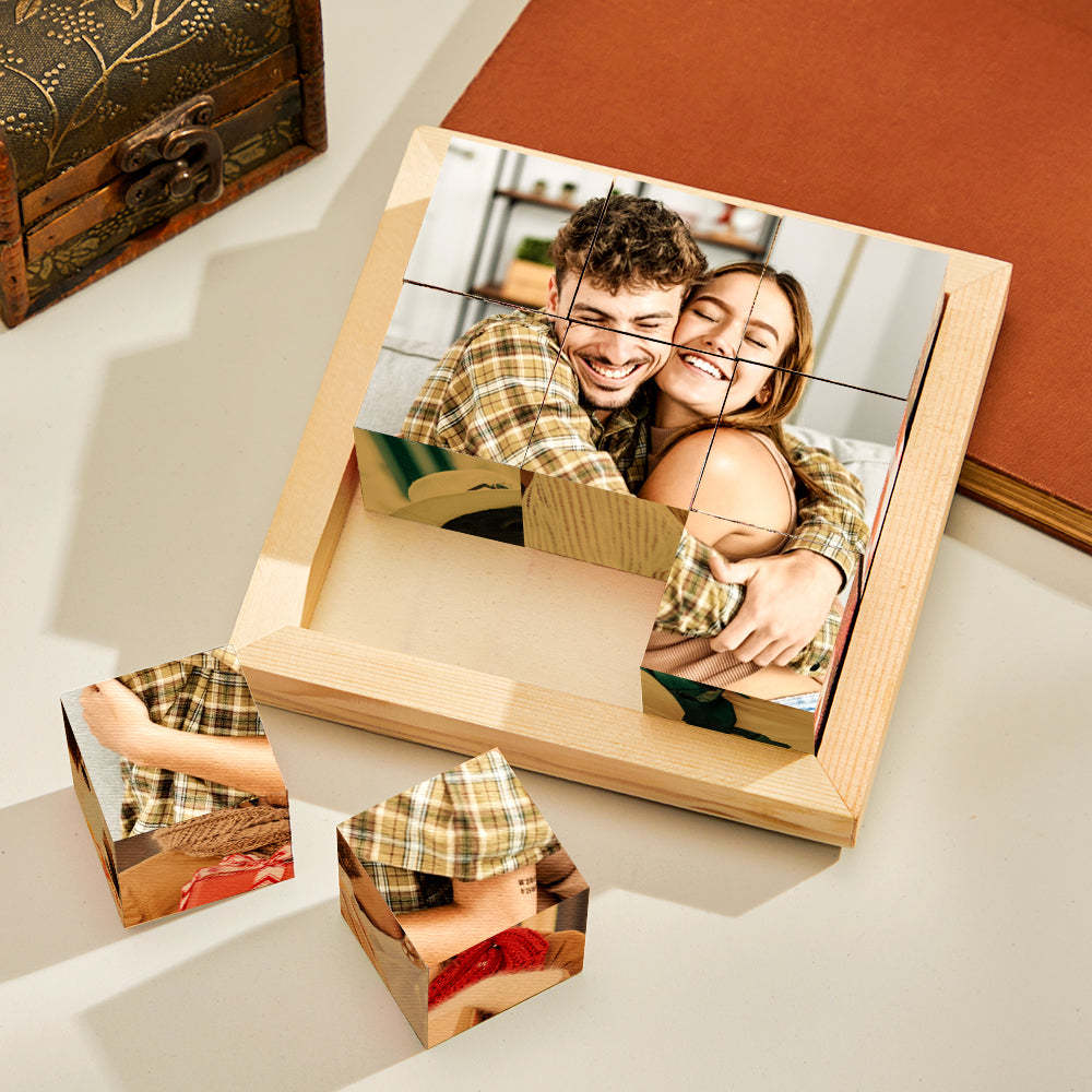 Custom Photo Cube Puzzle Wooden Block With Frame Family Gifts - MadeMineAU
