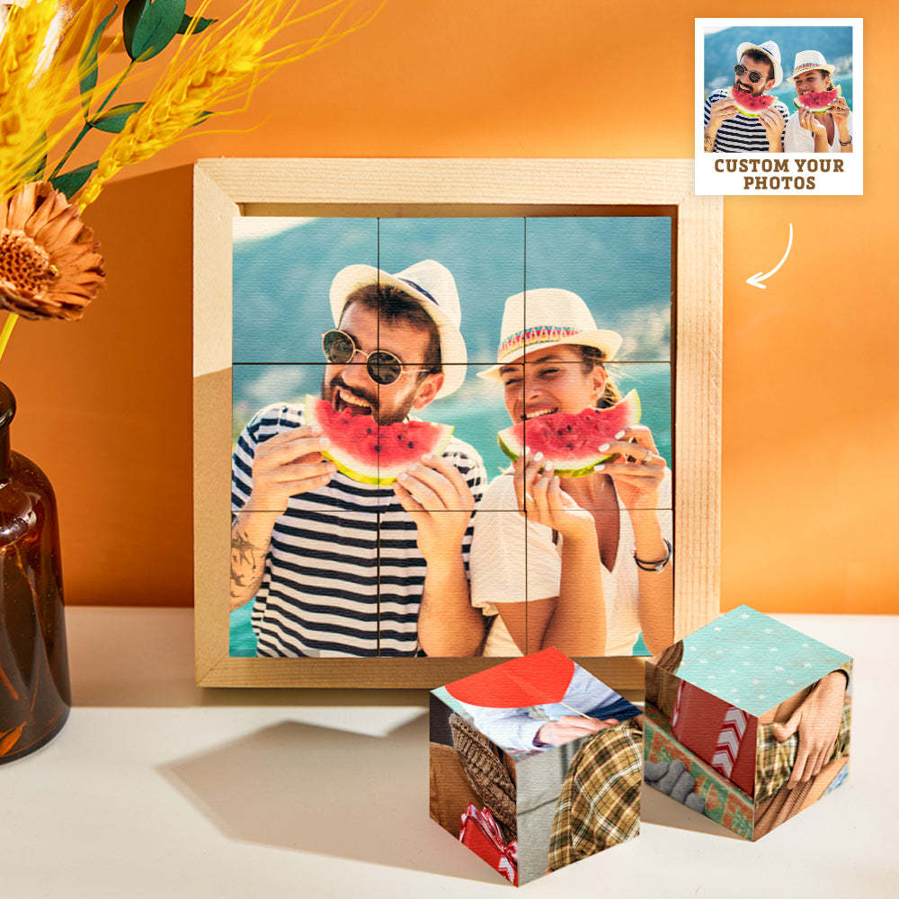 Custom Photo Cube Puzzle Wooden Block With Frame Family Gifts - MadeMineAU