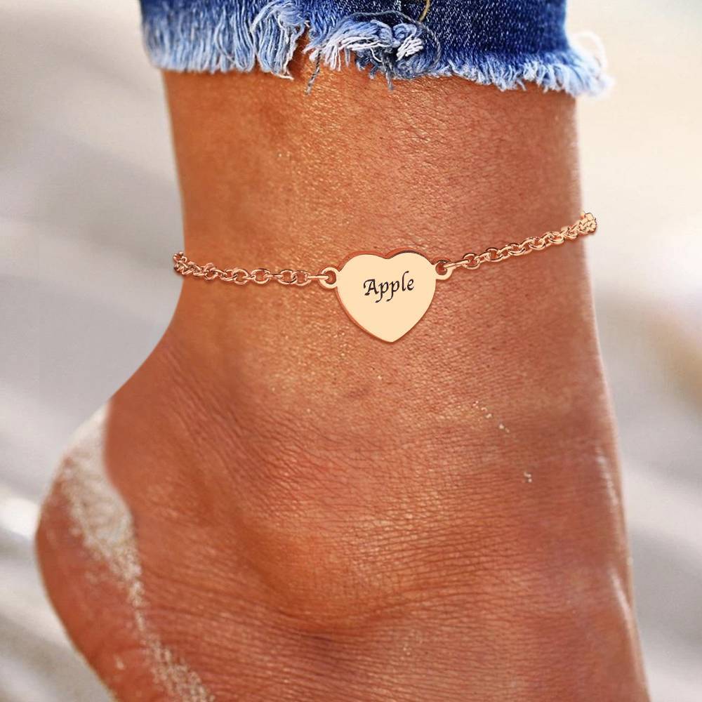 Custom Engraved Heart Anklet Rose Gold - MadeMineAU