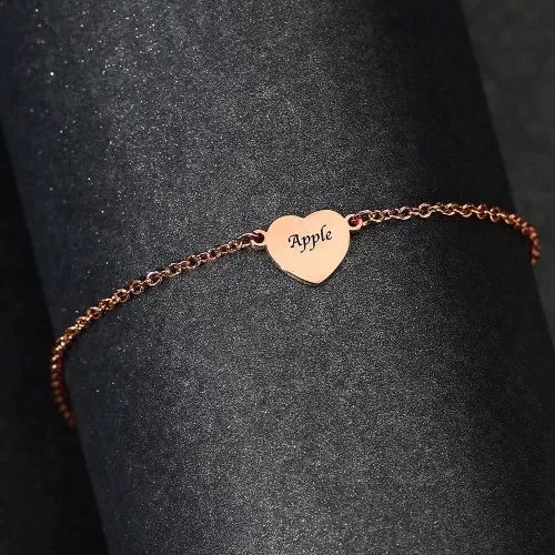 Custom Engraved Heart Anklet Rose Gold - MadeMineAU