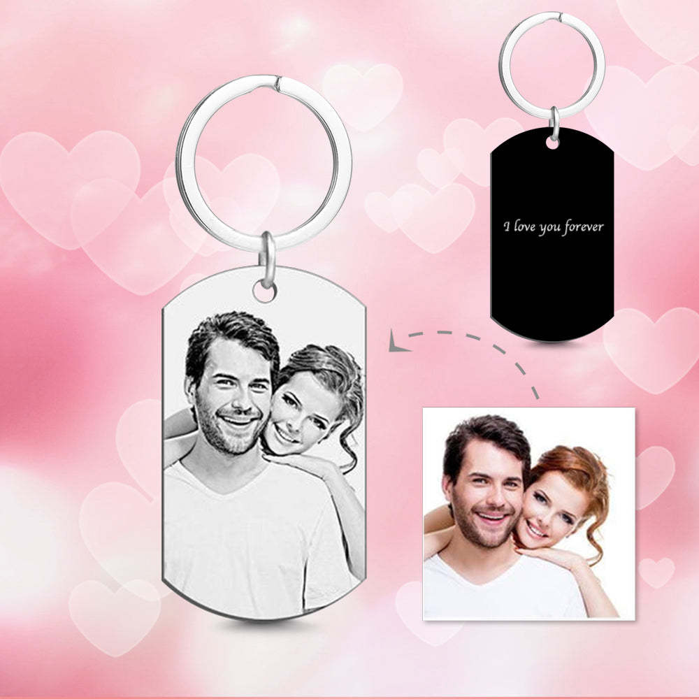 Personalized Engraved Photo Dog Tag Keychain Valentine's Day Gift - MadeMineAU