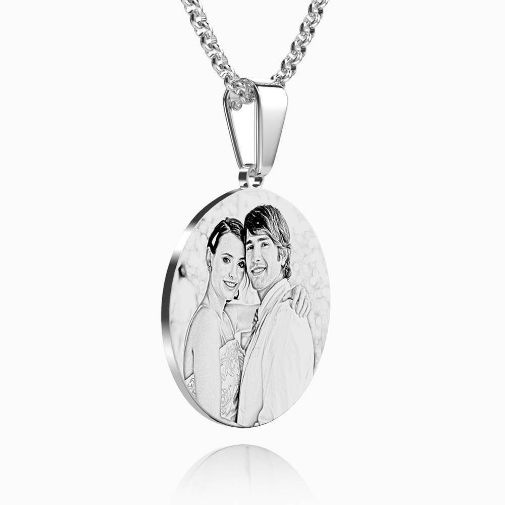 Round Photo Engraved Necklace Stainless Steel - MadeMineAU