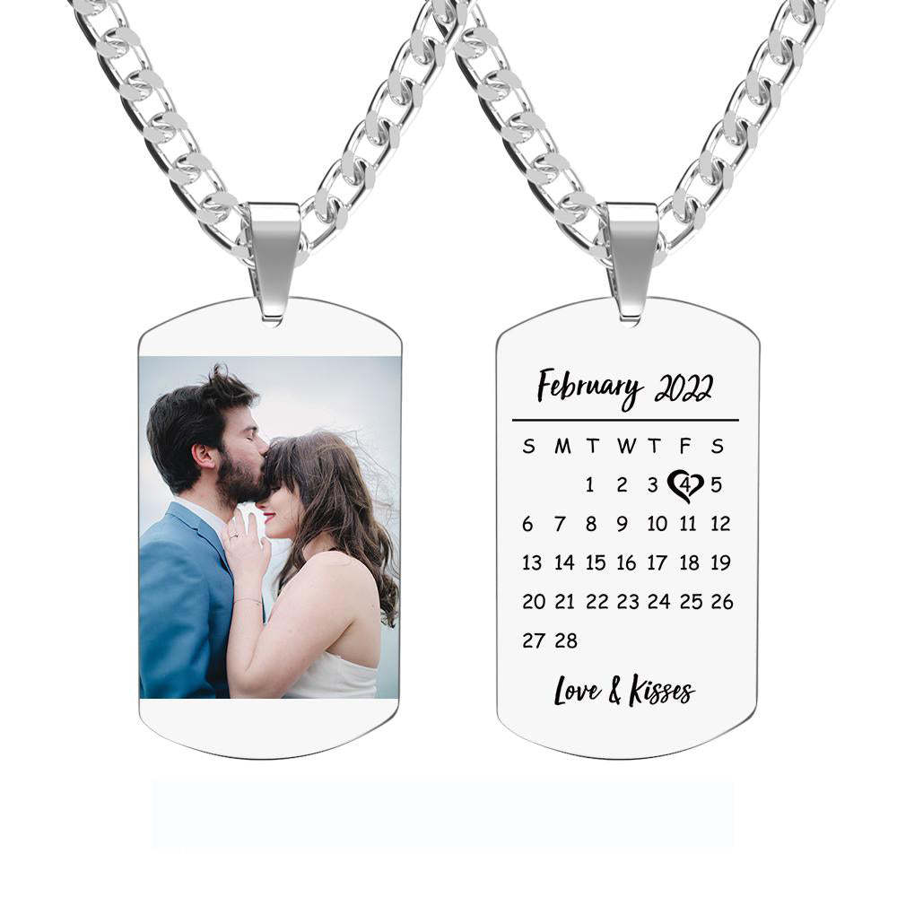 Personalized Calendar Photo Dog Tag Necklace Mens Engraved Dogtag - MadeMineAU