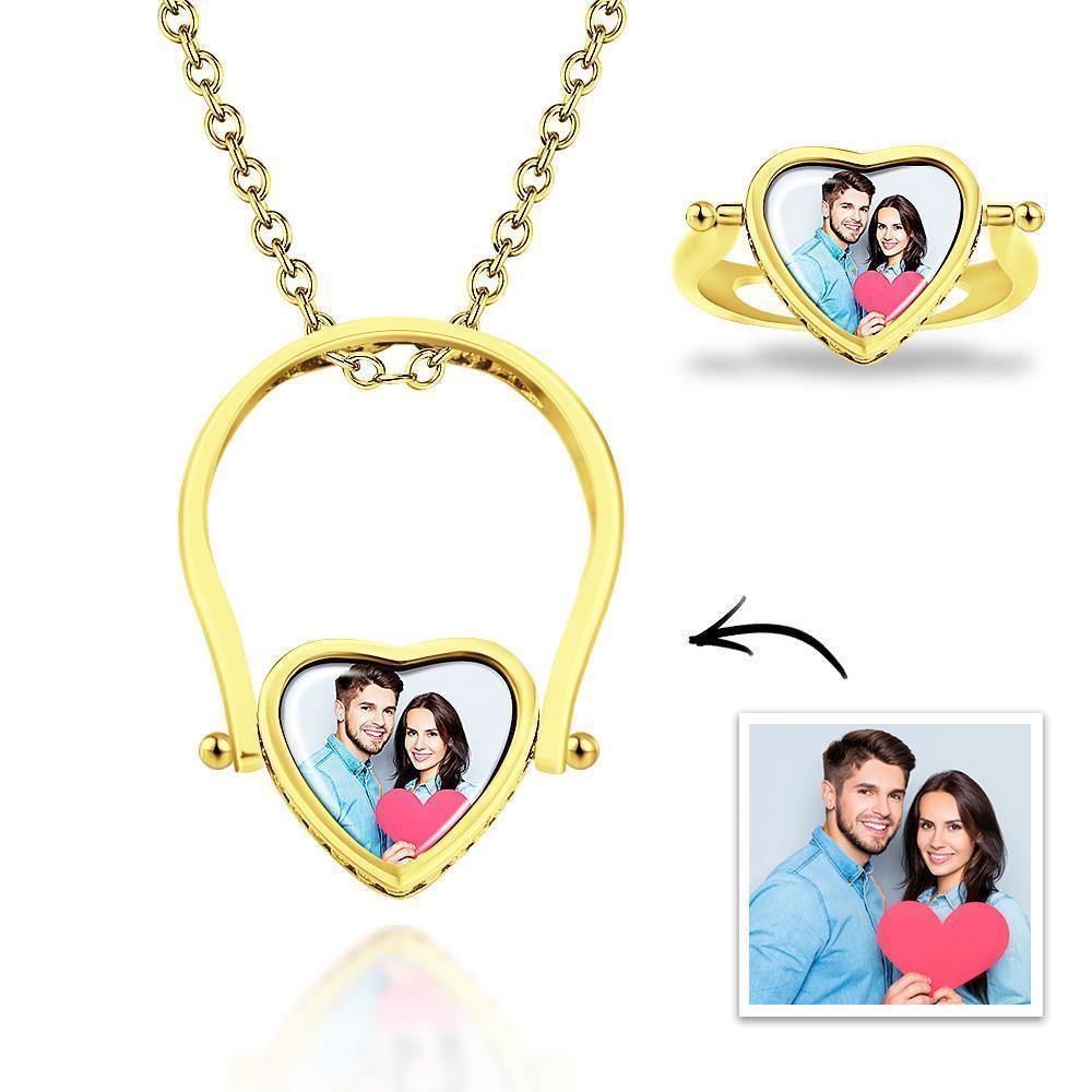 Photo Necklace, Photo Ring Gifts Dual-use (Ring Size 7#) Silver - MadeMineAU