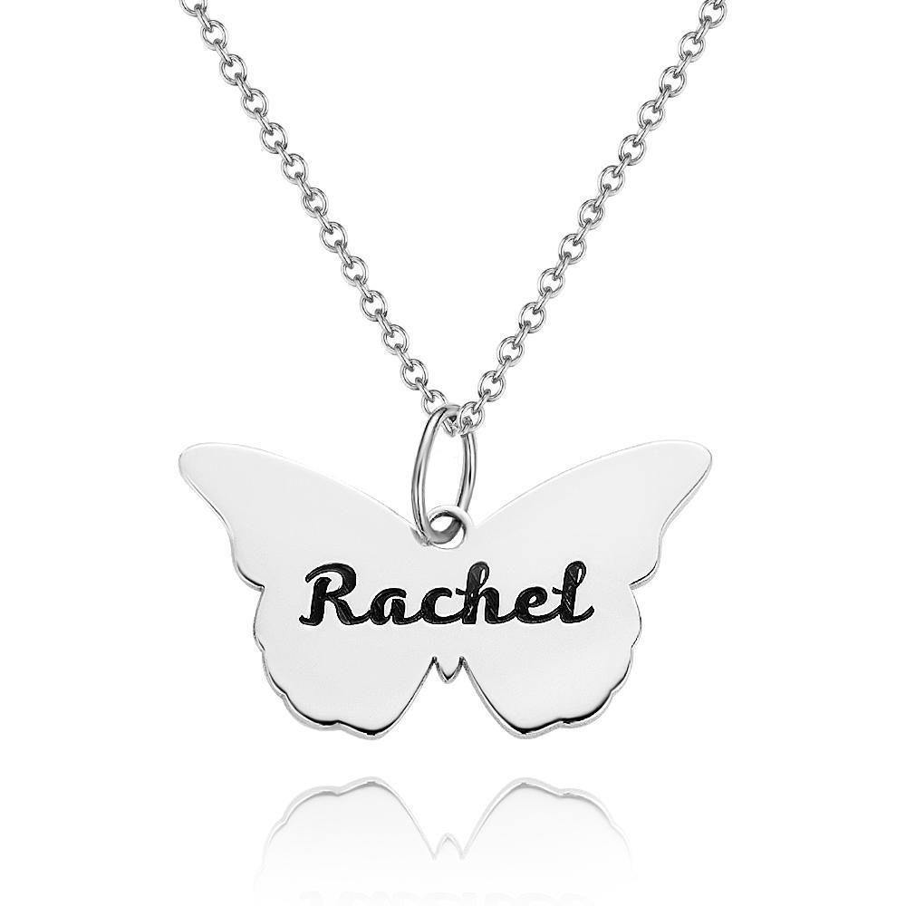Butterfly Engraved Necklace Name Necklace Memorial Gift Friendship Necklace Bridesmaid Gift Rose Gold Plated Silver - MadeMineAU