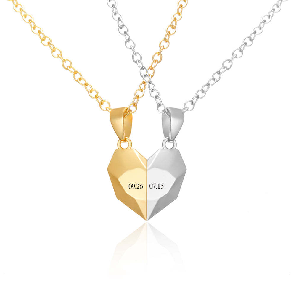 Personalized Two Souls One Heart Pendant Magnet Necklaces for Couple Necklace Anniversary Gifts - 