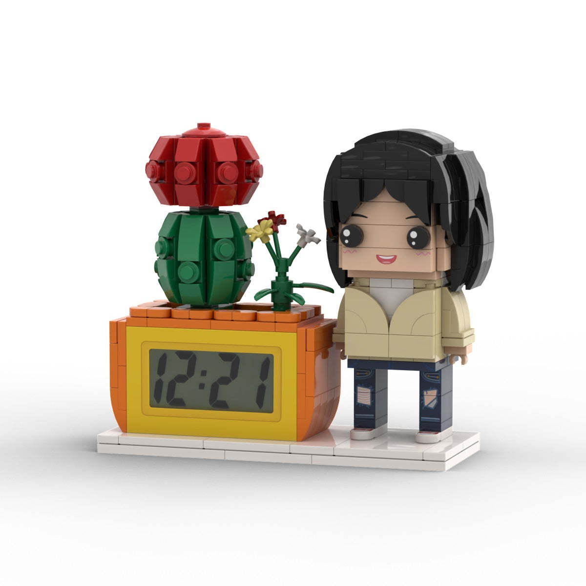 Gifts for Her Custom Brick Figures Clock Personalized Figures Potted Plant & Brick Clock - MadeMineAU
