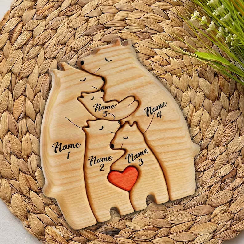 Wooden Bears Family Custom Names Puzzle Home Decor Gifts - MadeMineAU