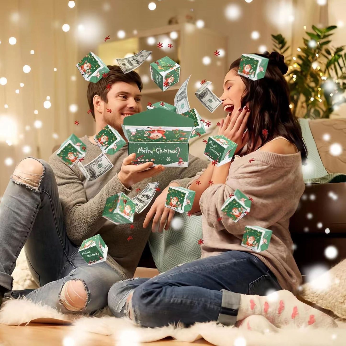 Surprise Gift Box Explosion for Money Unique Folding Bouncing Red Green Christmas - MademineAU