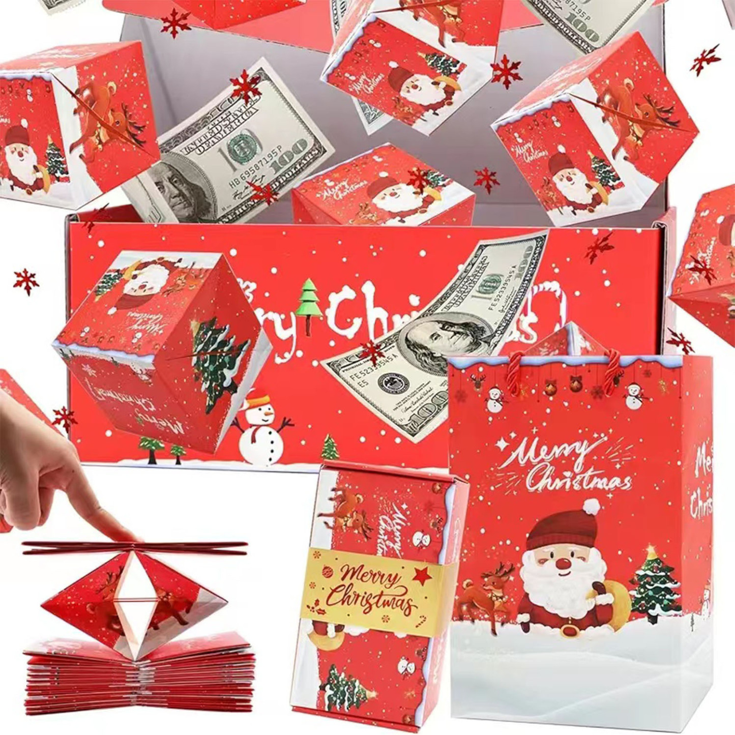 Christmas Gift Surprise Gift Box Explosion for Money Unique Folding Bouncing Red Green Christmas