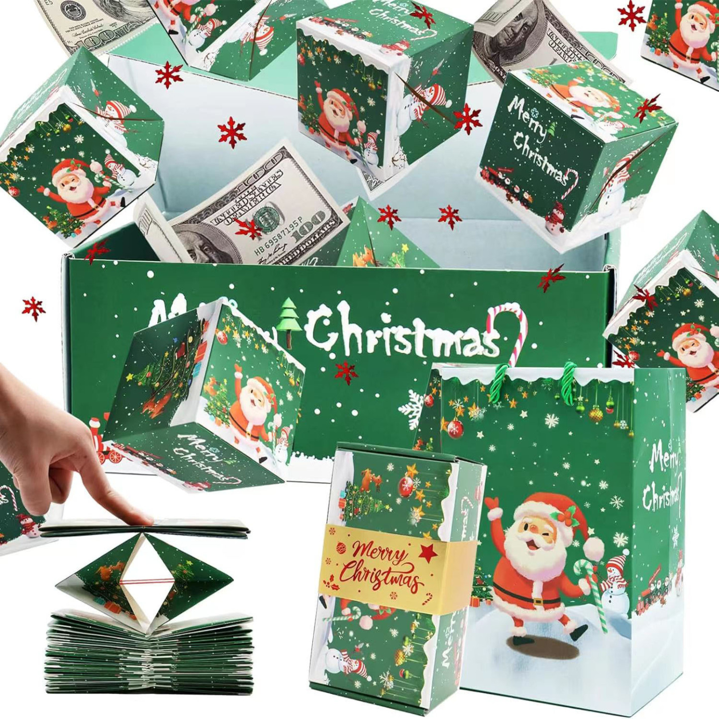 Surprise Gift Box Explosion for Money Unique Folding Bouncing Red Green Christmas - MademineAU