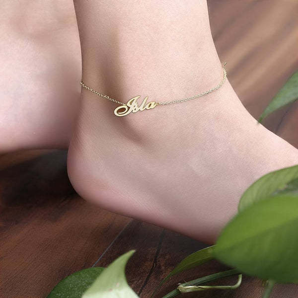 Custom Name Anklet Copper in Silver For Her - MadeMineAU