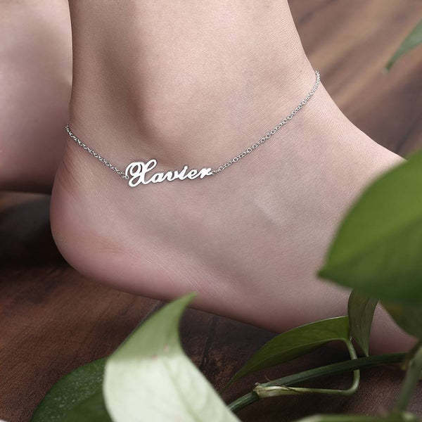 Custom Name Anklet Copper in Silver For Her - MadeMineAU