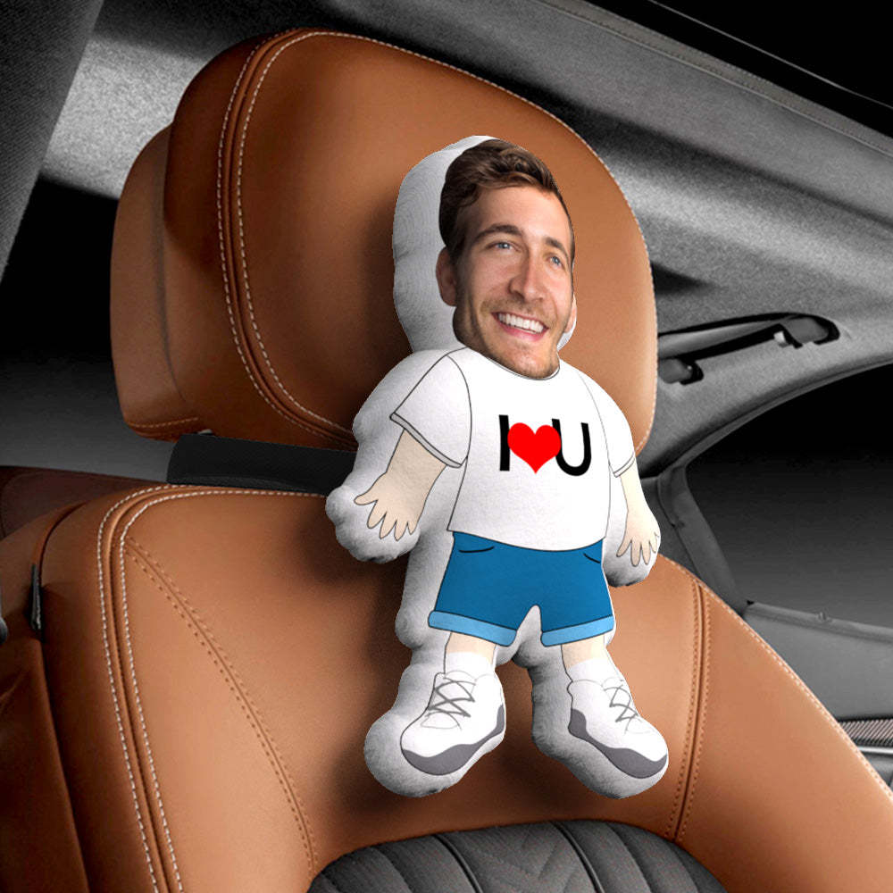 Personalized Face Car Seat Pillow Customized Soft Face I LOVE U Pillow For Car and Chair - MadeMineAU