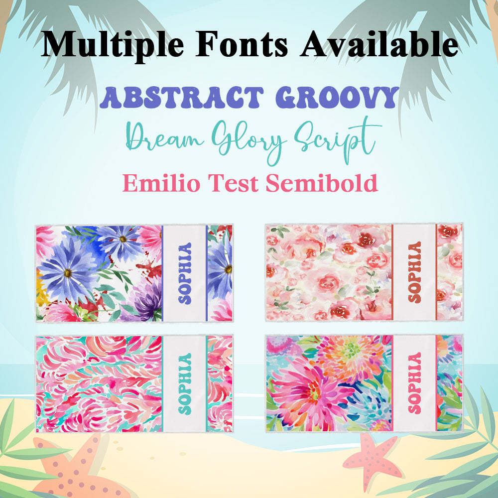 Personalized Watercolor Flower Beach Towel with Name Beach Accessories Gift for Her - MadeMineAU