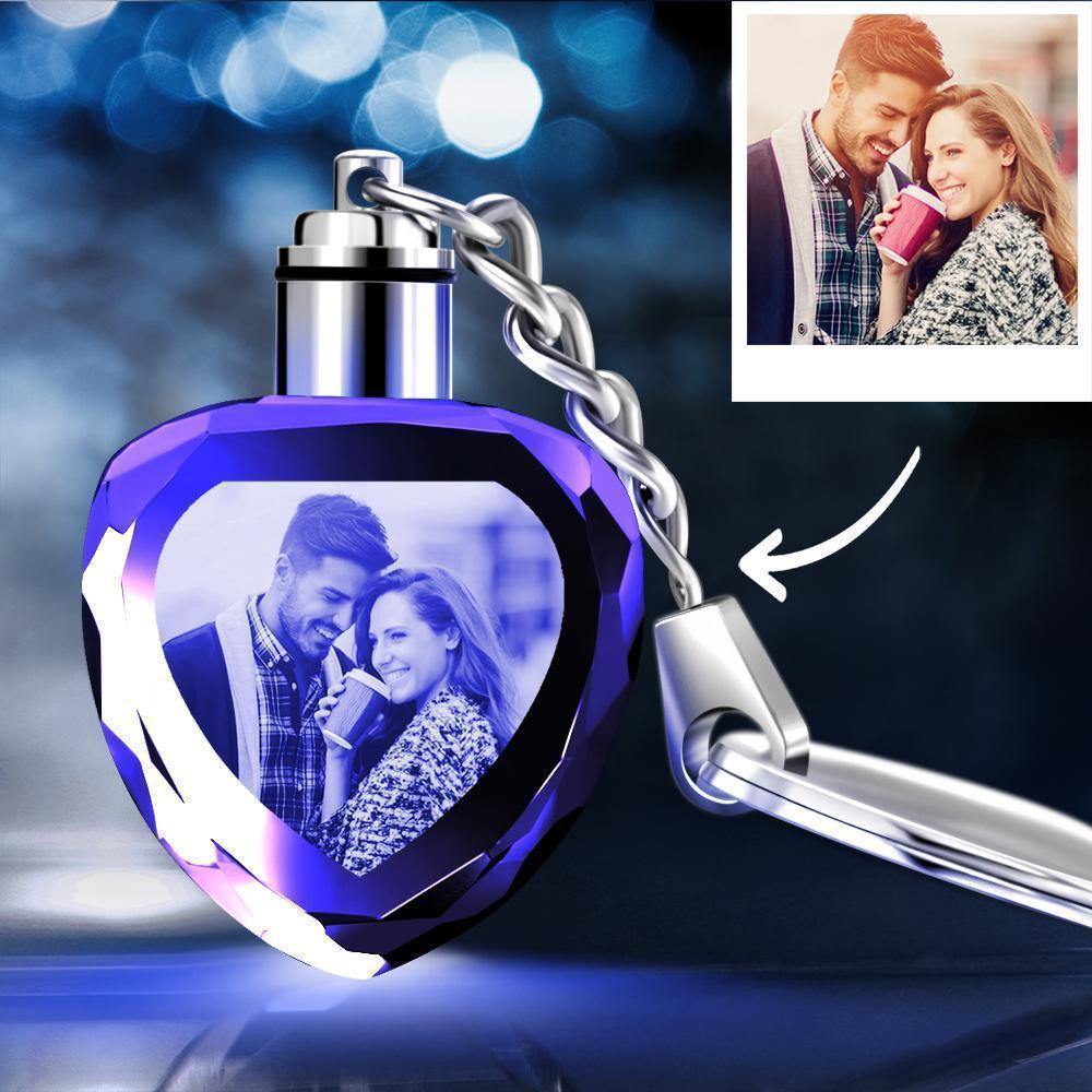 Custom Photo Key Chain Crystal Heart Shape Couple Luminous Keyring - myphotokeyringau