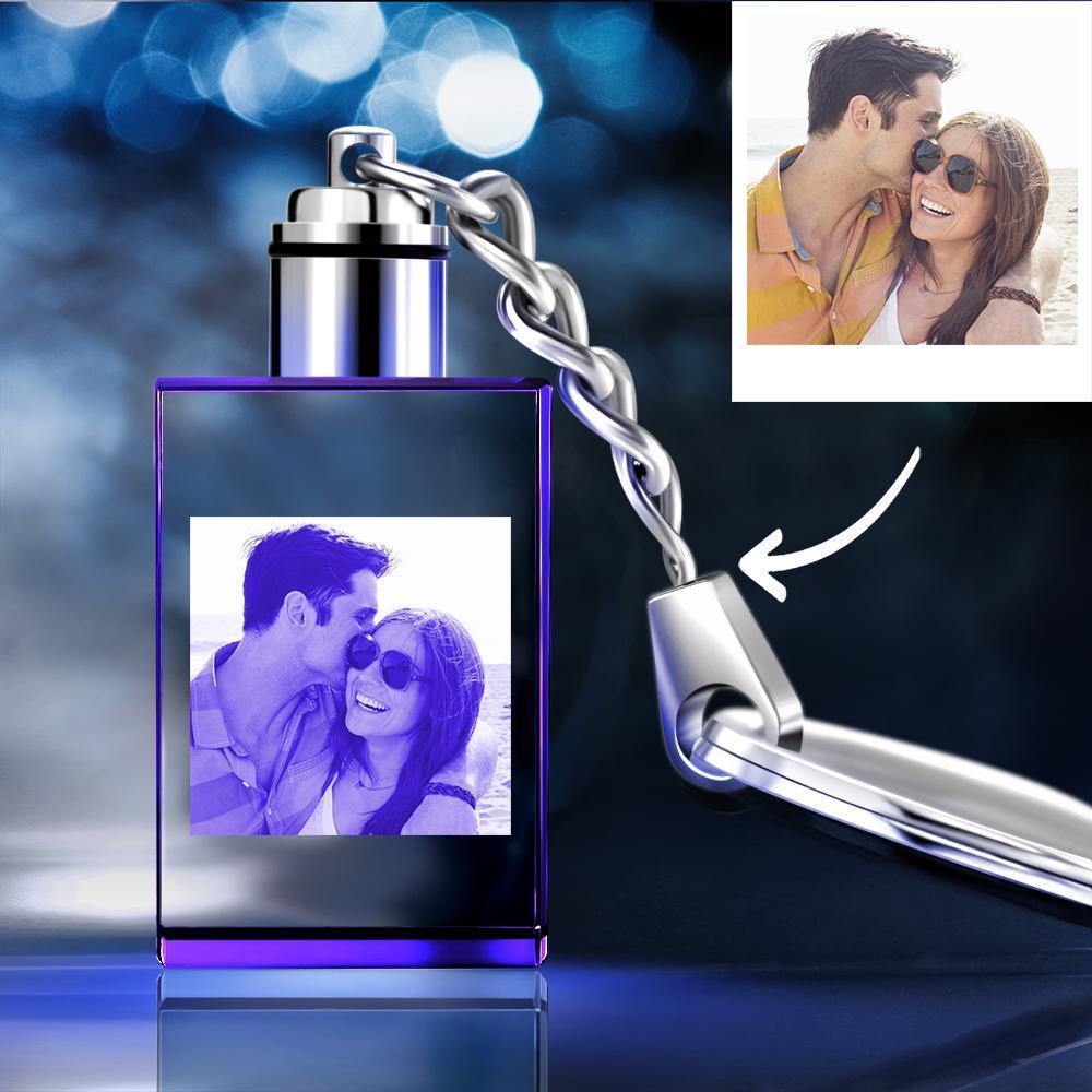 Custom Crystal Rectangle Shape Couple Photo Keyring - myphotokeyringau