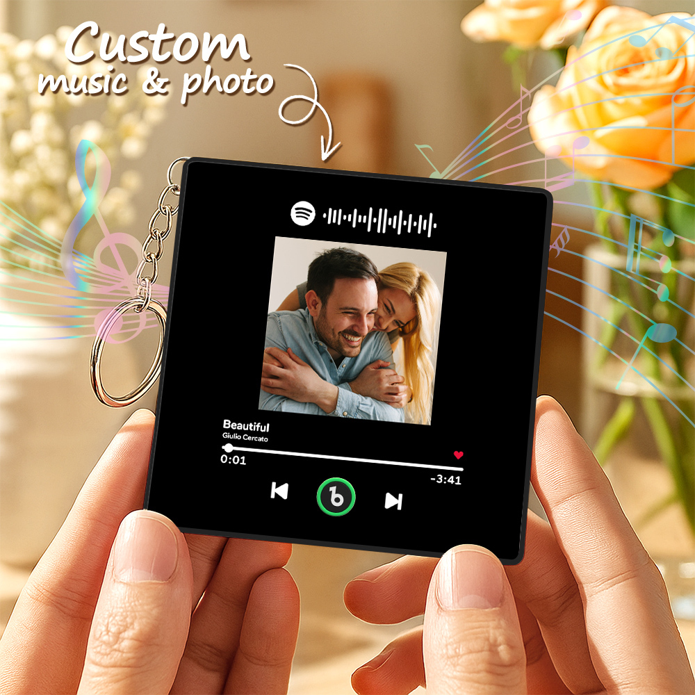 Personalized Photo Music Keychain Album Box Package Charm, Ready To Play Music Anniversary Gift - MademineAU