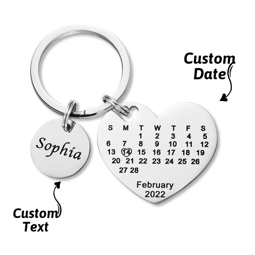 Custom Engraved Heart Calendar Keychain Save The Date Keychain Valentine's Day Gift - MadeMineAU