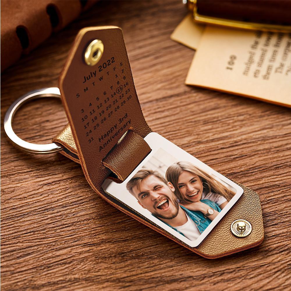Unique Personalized Anniversary Calendar Date Photo Keychain Leather Engagement Date Calendar Gift - myphotowalletau