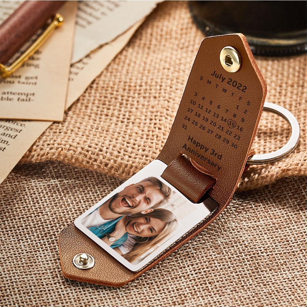 Unique Personalized Anniversary Calendar Date Photo Keychain Leather Engagement Date Calendar Gift - myphotowalletau