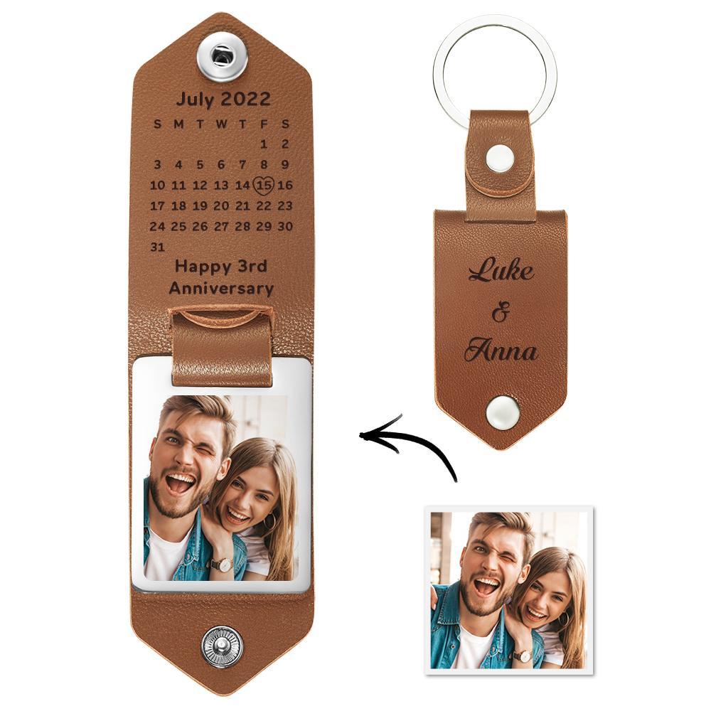 Unique Personalized Anniversary Calendar Date Photo Keychain Leather Engagement Date Calendar Gift - myphotowalletau