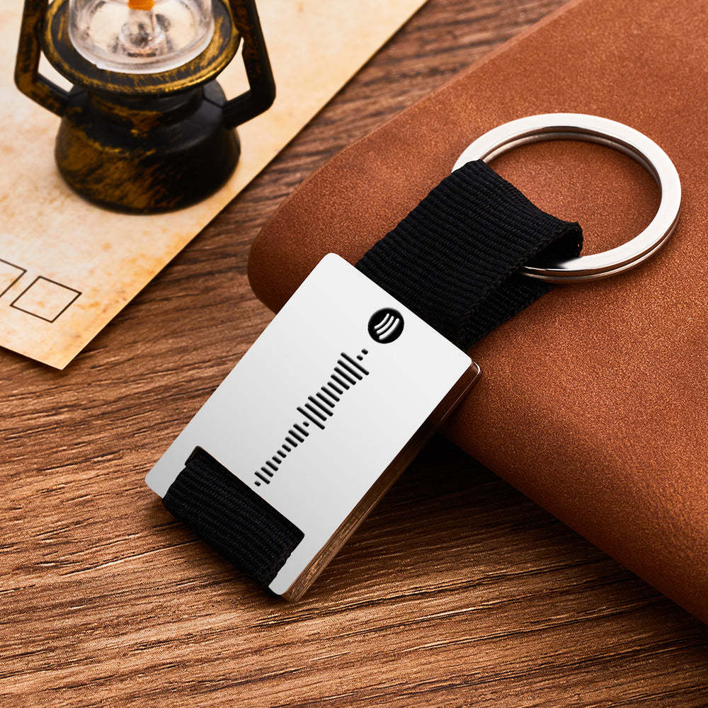 Custom Engraved Spotify Code Keychain Scannable Music Plaque Key Chain for Him - MademineAU