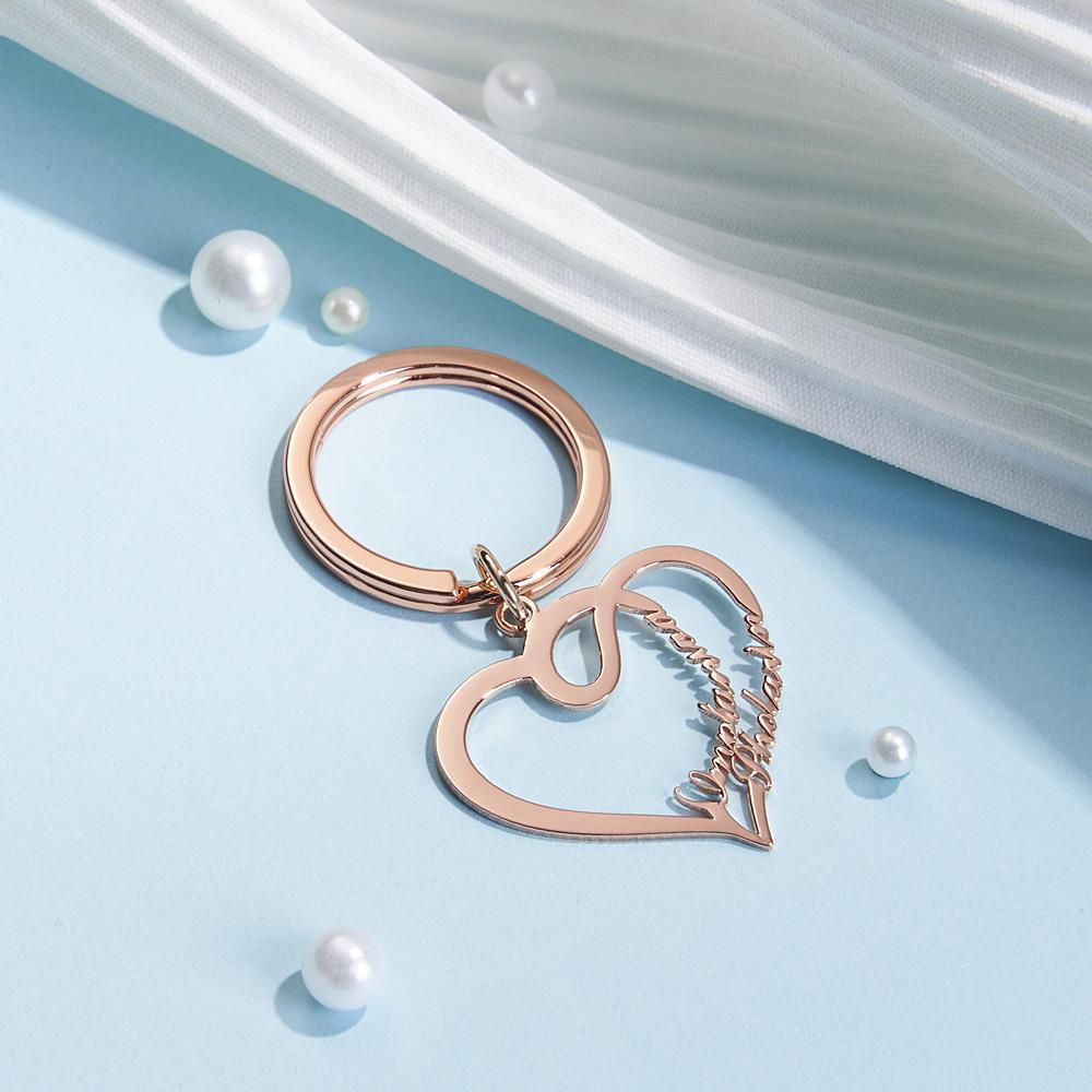 Custom Engraved Name Keychain Double Love Couple Gifts - MadeMineAU