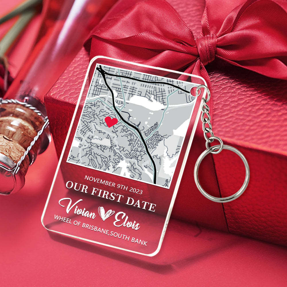 Personalized Acrylic Map Keychain Our First Date Keychain Valentine's Day Gift - MadeMineAU
