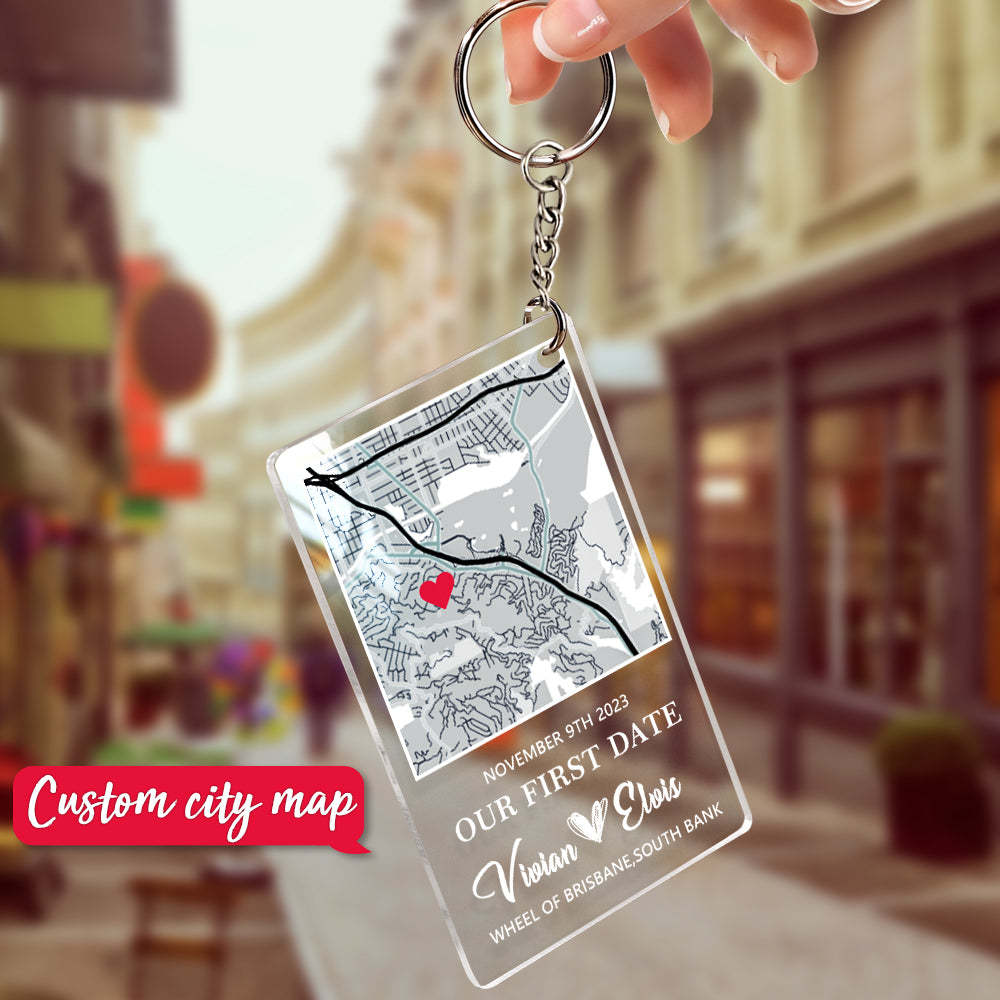 Personalized Acrylic Map Keychain Our First Date Keychain Valentine's Day Gift - MadeMineAU