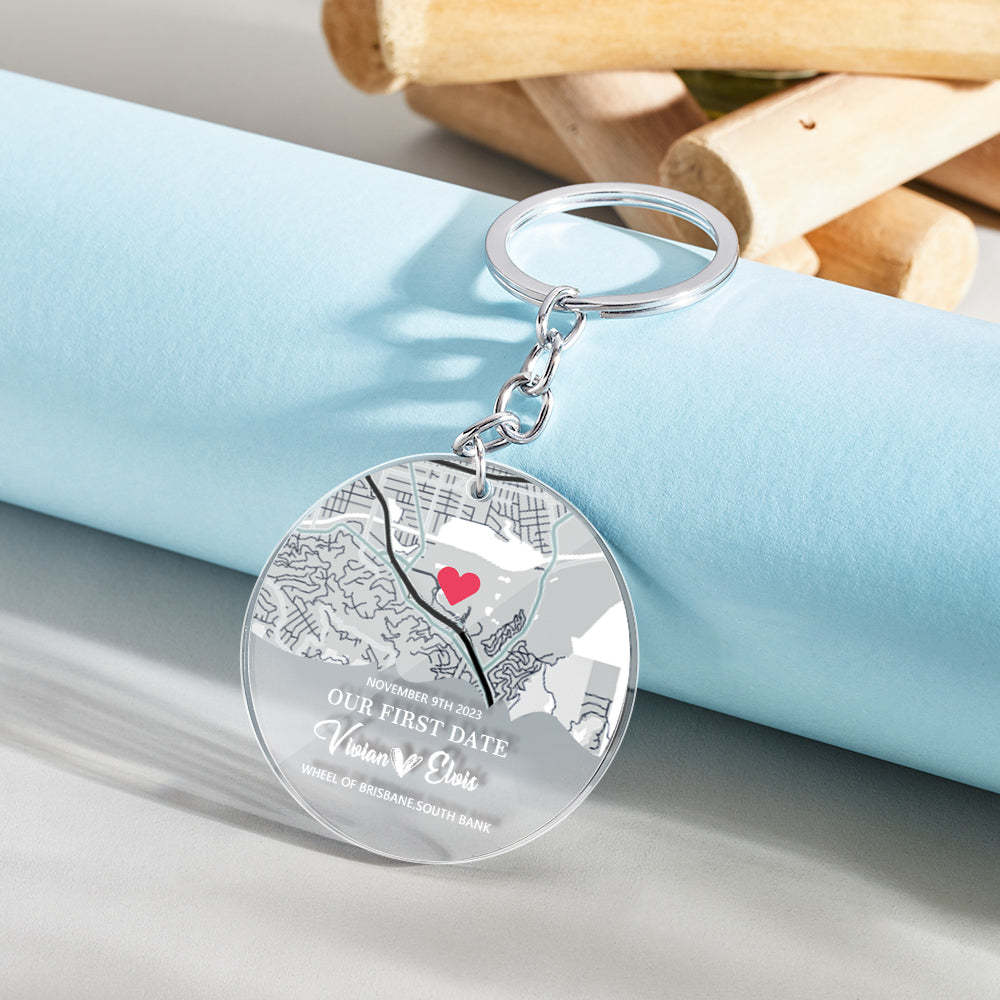 Personalized Acrylic Map Keychain Our First Date Keychain Valentine's Day Gift - MadeMineAU