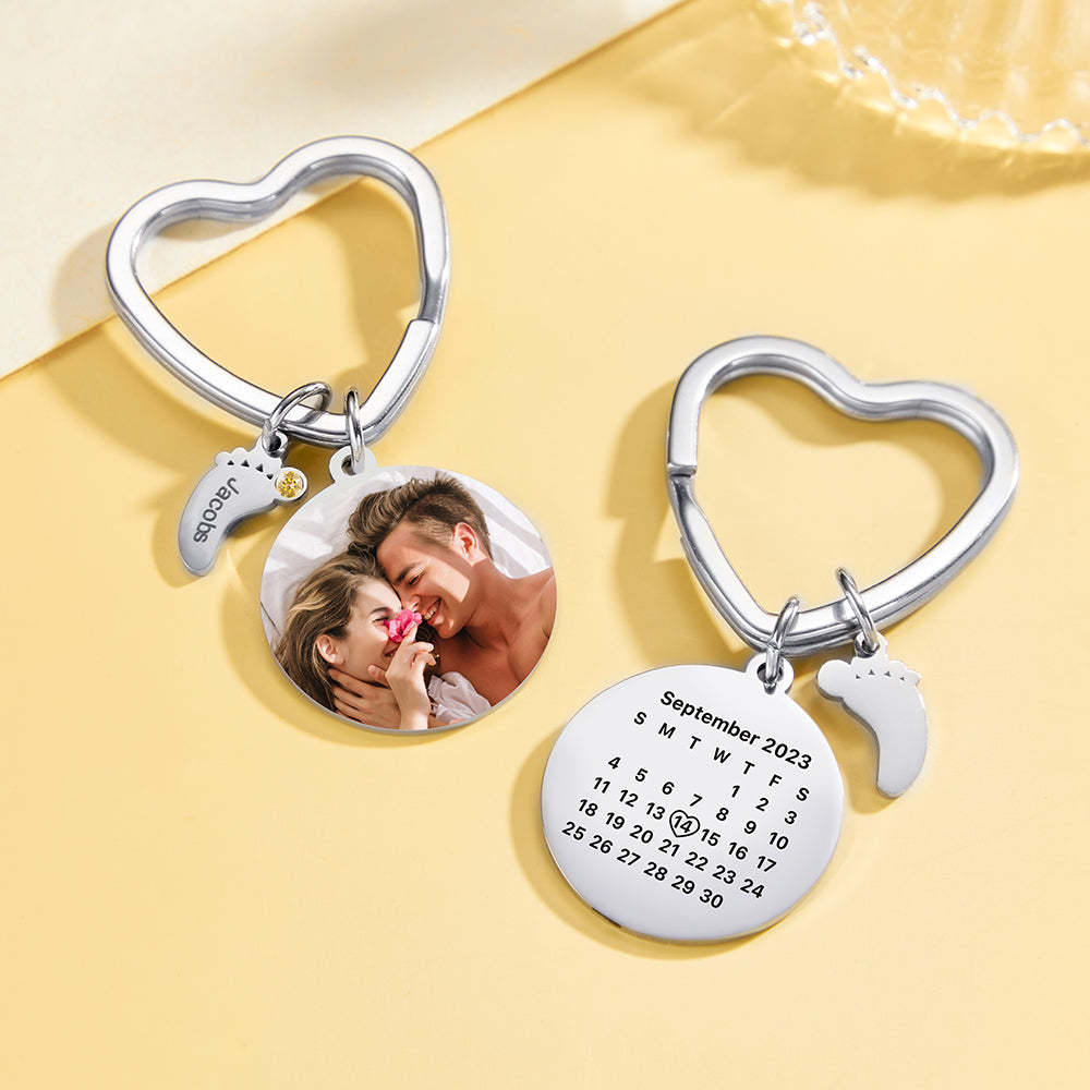 Custom Photo Calendar Keychain with Baby Feet Charm Personalized Calendar the Perfect Heartfelt Gift - MadeMineAU