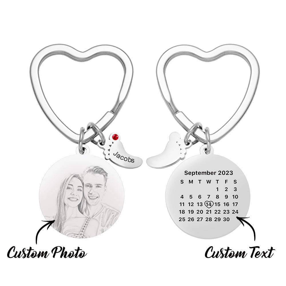 Custom Photo Calendar Keychain with Baby Feet Charm Personalized Calendar the Perfect Heartfelt Gift - MadeMineAU