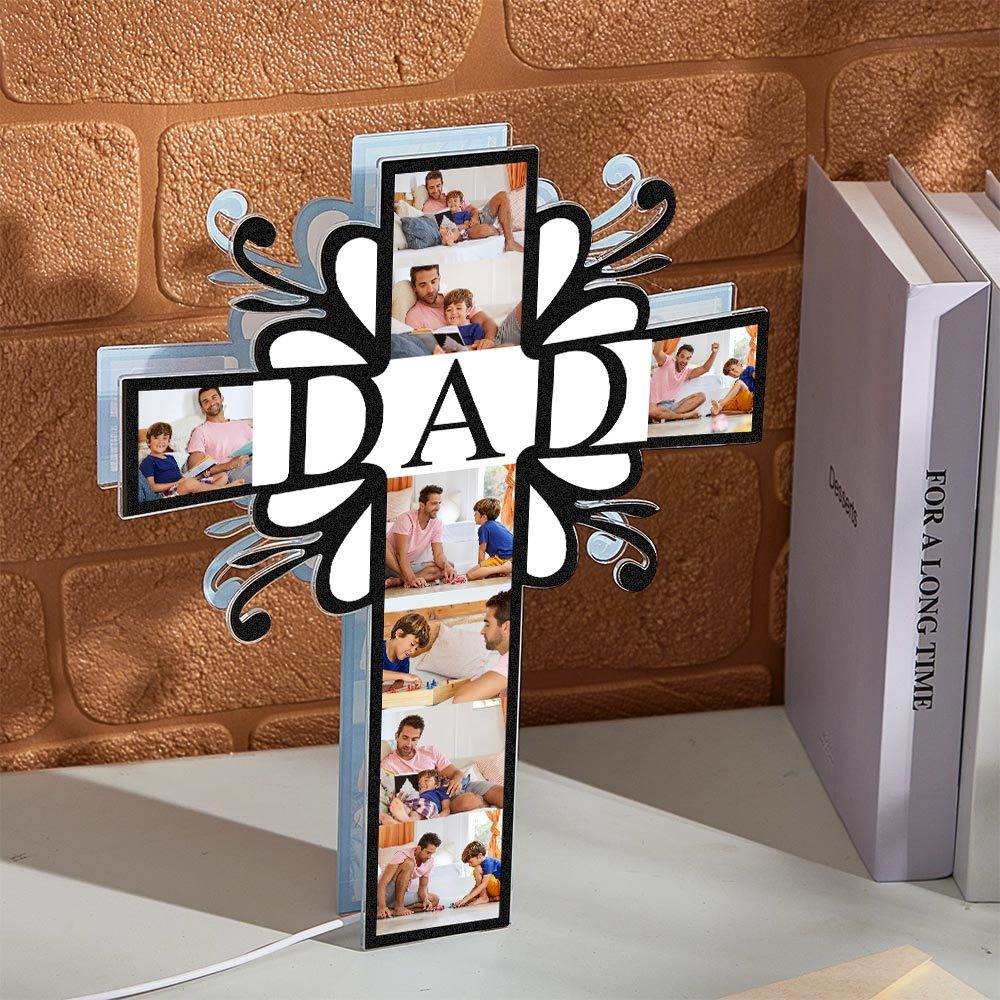 Custom Photo Cross Night Light LED Personalized DAD Theme Lamp Gift For Him - MadeMineAU