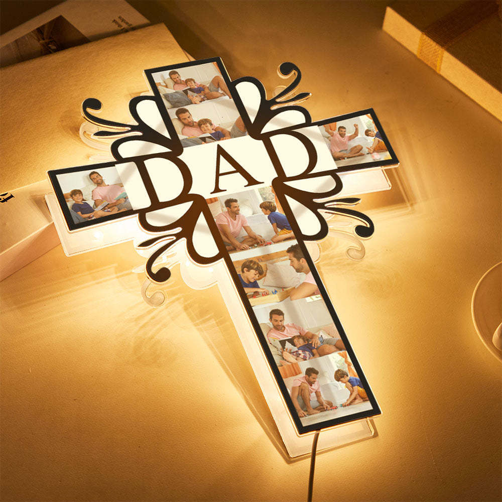 Custom Photo Cross Night Light LED Personalized DAD Theme Lamp Gift For Him - MadeMineAU